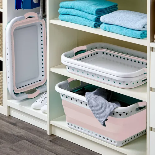 Vista 6 de Pop & Load Collapse and Store - Cesta plegable de plástico para la ropa, grande, 1 cesta de lavandería desplegable con 2 asas de agarre cómodo, 10.5