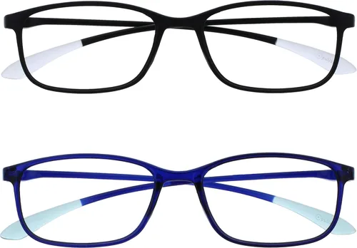 Vista 16 de OPULIZE ICE - Lentes de lectura para mujeres y hombres, marco rectangular resistente a los arañazos con bisagras de resorte, azul oscuro cristal