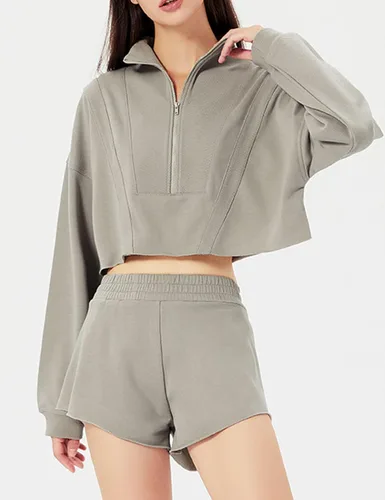 Vista 3 de Flygo Sudaderas de media cremallera para mujer, sin botones, de gran tamaño, para correr, gimnasio, ropa deportiva