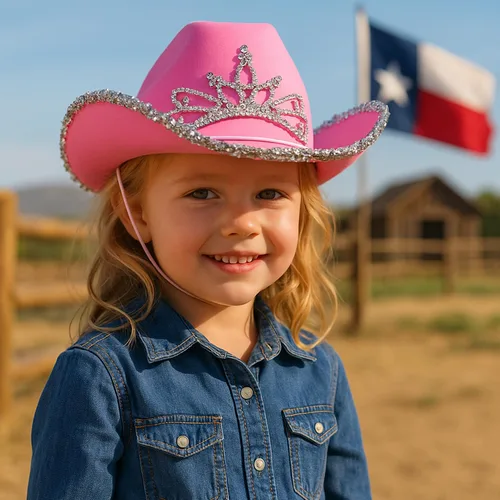 Vista 6 de GiftExpress Sombrero de vaquera con tiara rosa parpadeante LED para niño - tamaño infantil