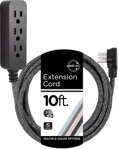 Vista 13 de Cordinate Cable de Extensión Regleta de 3 Enchufes Protector de Sobretensión Interior Calibre 16 245 Julios 10 Pies Cables de Extensión Trenzados