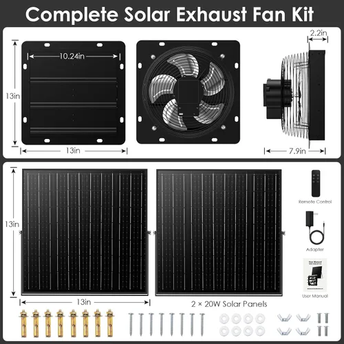 Vista 8 de Solar Exhaust Fan with Battery & Dual Solar Panels for Greenhouse, Shed