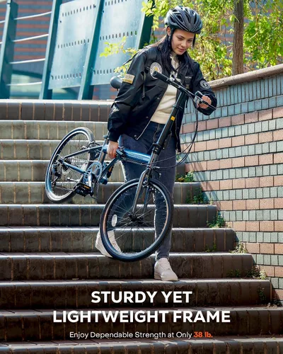 Vista 3 de VIRIBUS Bicicleta plegable para adultos, bicicleta plegable de 20 pulgadas de 7 velocidades, bicicleta compacta ligera, bicicletas plegables