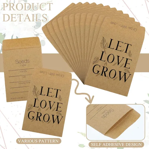 Vista 4 de Teling 100 sobres de semillas de boda, pequeños paquetes de papel kraft para recuerdos de boda, 2.25 x 3.25 pulgadas, sobres rústicos autoadhesivos