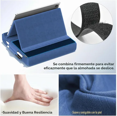 Vista 5 de KDD Soporte de almohada para tableta, soporte de iPad de visión multiángulo para regazo, cama y escritorio, base plegable con soporte para lápiz Azul