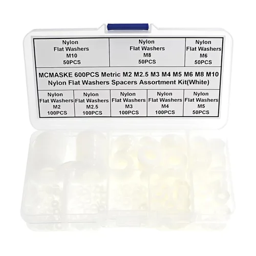Vista 7 de 600 piezas métricas M2 M2.5 M3 M4 M5 M6 M8 M10 arandelas planas de nailon espaciadores arandelas de plástico kit surtido (negro)