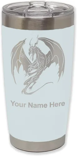 Vista 17 de LaserGram Vaso aislado al vacío de 20 onzas, dragón, grabado personalizado incluido (negro)
