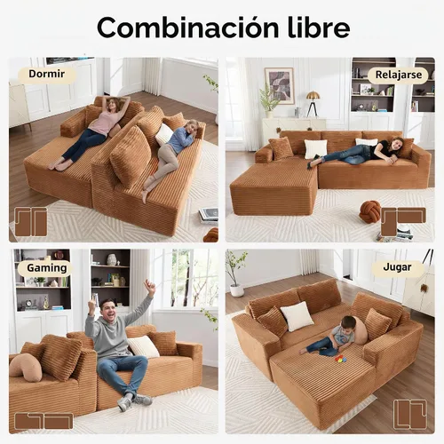 Vista 7 de Opiesit Sofás Sin Huesos de 108" para Sala de Estar, Sofá Seccional Modular con Chaise de Gran Tamaño, Sofá Nube en Forma de L con Asiento Profundo