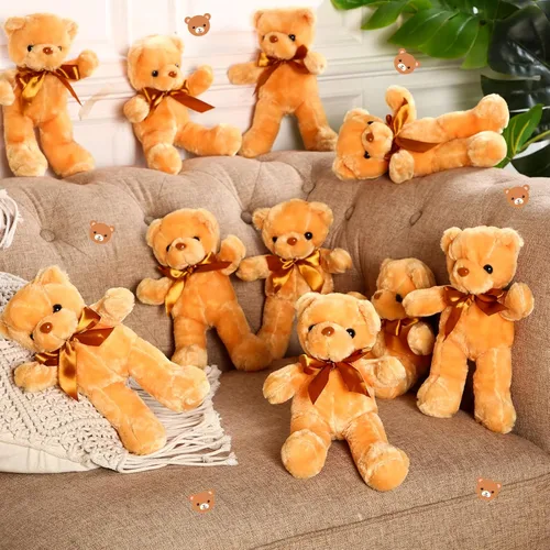 Vista 4 de HyDren 6 piezas de oso de peluche suave para niños, juguetes de regalo, decoración de baby shower (felpa corta, marrón)