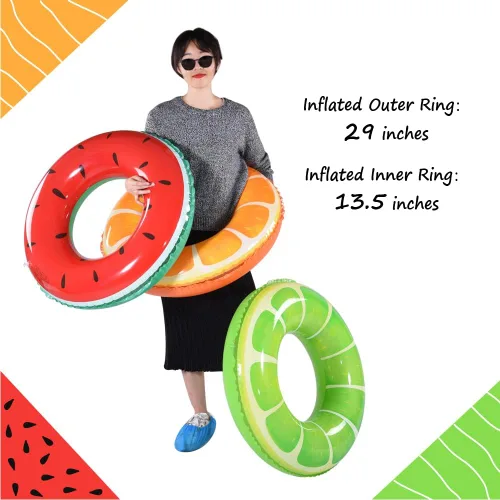 Vista 2 de Flotador de piscina de frutas, anillo de tubo de natación de sandía naranja y limón, tubo interior inflable para fiesta de piscina para niños, 3