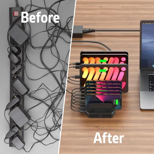 Vista 4 de Alxum Estación de carga rápida USB con carga rápida 3.0, soporte de carga de 10 puertos para múltiples dispositivos, compatible con iPad, iPhone
