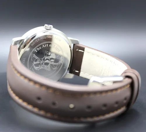 Vista 3 de The Art of Ligel TAL Gentleman's Reloj Esfera blanca clásica Correa de reloj de cuero genuino marrón 1.575in Movimiento de cuarzo suizo