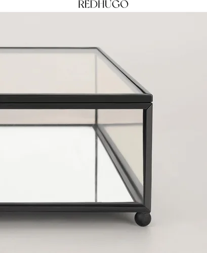 Vista 7 de REDHUGO Cajas grandes de vidrio para exhibición hechas a mano, parte inferior con espejo, caja de joyería de cristal con tapa, para libros, fotos