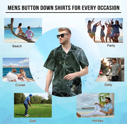 Vista 5 de Socira Camisas con botones para hombre, transpirables, de manga corta, hawaianas, divertidas camisas de playa Aloha, camisetas hawaianas de verano