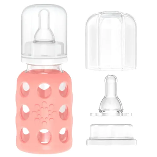 Vista 2 de Lifefactory Biberón de vidrio sin BPA Funda protectora de silicona Paquete de 2 de 4 onzas melón, plátano