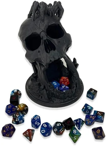 Vista 6 de MunnyGrubbers - Torre de dados de calavera de 6.5 pulgadas - (7 dados al azar D20 juego incluido) - Plástico sin olor a pintura - Juego de rol