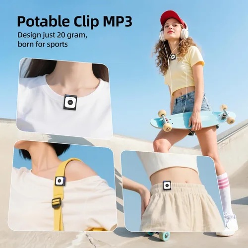 Vista 4 de AGPTEK Reproductor MP3 de clip de 16 GB con Bluetooth, A53PL reproductor de música portátil con radio FM, barajar, no necesita teléfono