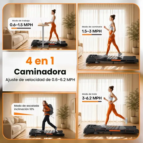 Vista 3 de Walking Pad, FOUSAE 6.2MPH Under Desk Walking Pad with 10% Incline, Treadmills for Home with Double Frame, 2.75HP Brushless Drive Treadmill, 12 HIIT