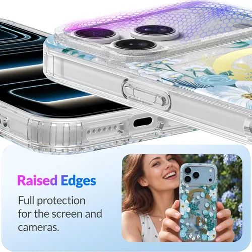 Vista 6 de LONLI Hue - Funda para iPhone 18 Pro y 17 Pro, diseño botánico floral azul