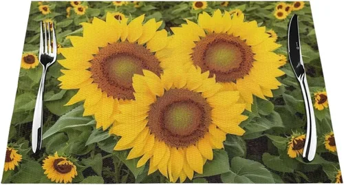 Vista 5 de Juego de 1 manteles individuales en forma de corazón de vinilo de PVC con forma de girasol, resistentes al calor, manteles individuales