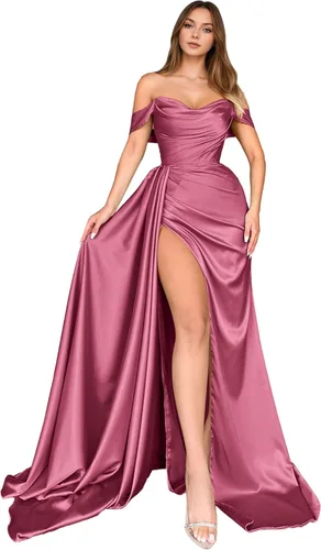 Vista 24 de Dream Wedding Vestidos de fiesta de satén con hombros descubiertos con Agua