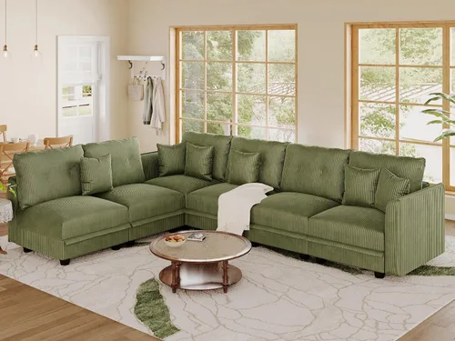 Vista 25 de LLappuil Sofá seccional modular con asientos de almacenamiento, sofá seccional convertible modular en forma de U de pana para sala de estar, sofá