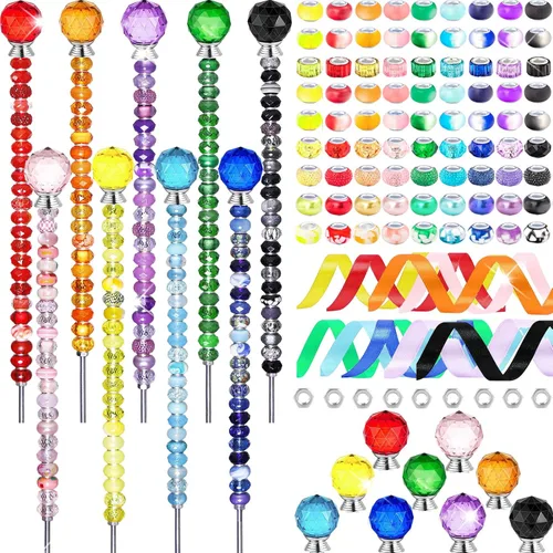 Vista 15 de 300 piezas de estacas de jardín DIY Kit de varitas de hadas de jardín, coloridas con agujero grande, perla de cristal de diamante, tapón superior