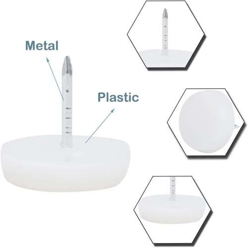 Vista 4 de uxcell Base de plástico blanco Protector de piso Muebles Mesa Silla Sofá Pierna Almohadilla de uñas 19 unids
