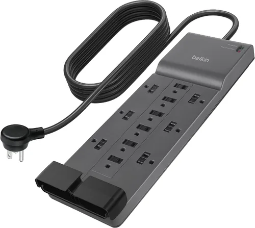 Vista 11 de Belkin - Tira de alimentación con protector contra sobretensiones - 12 tomas múltiples de CA & cable de extensión resistente de 8 pies de largo