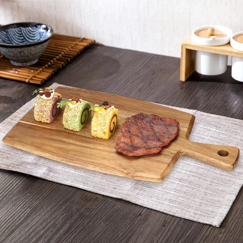Vista 6 de La mejor tabla de cortar de madera de acacia con mango Tabla de charcutería de madera, tablas de cortar para pan, tablas de cortar carne, tabla