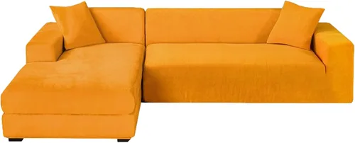 Vista 28 de Fundas de terciopelo para sofá modular, 2 fundas elásticas para sofá en forma de L, antideslizantes, suaves protectores de muebles para sofá Beige