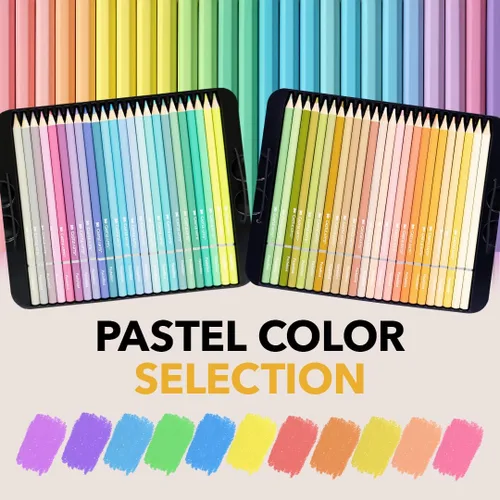 Vista 3 de Castle Art Supplies - Juego de lápices de colores Pasteltint en lata 48 colores en tonos más suaves y suntuosos para artistas profesionales