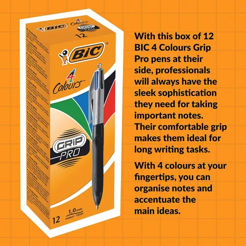 Vista 7 de BIC Grip Pro - Bolígrafos retráctiles de punta media (0.039 pulgadas) de 4 colores, 12 bolígrafos y cada bolígrafo contiene 4