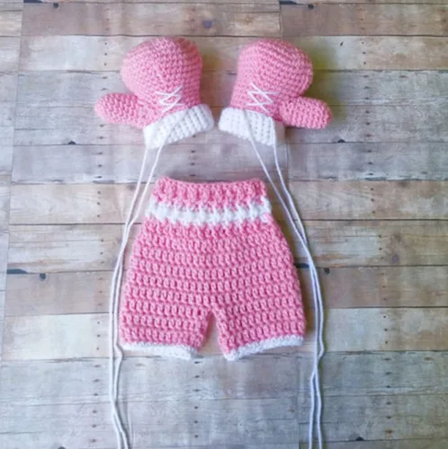 Vista 3 de Accesorios de fotografía para recién nacidos, trajes para sesión de fotos de ganchillo para bebé, conjunto de punto, pantalones de guante