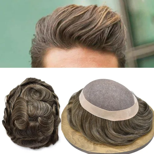 Vista 74 de LOVIN - Sistema de cabello humano para hombres, postizo fino de encaje mono para hombre, prótesis masculina de piel de polietileno alrededor