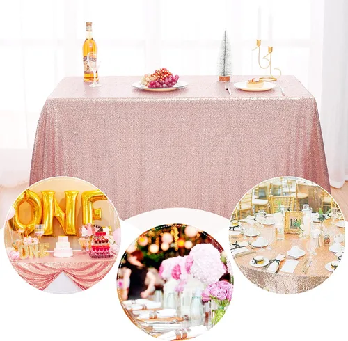 Vista 5 de nanbowang Sequin Tablecloth - Pink Table Cloths for Parties Rectangular Cover Overlay Sequin Fabric Linens Birthday/Baby Shower/Tea Party Decor