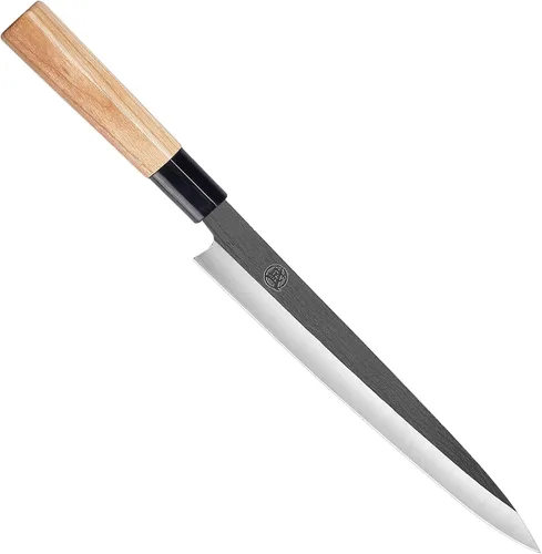 Vista 7 de MITSUMOTO SAKARI Cuchillo japonés Sashimi de 10 pulgadas, aleación de tungsteno