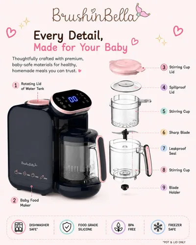 Vista 6 de Baby Food Maker 5 en 1 Procesador de alimentos para bebés con bandeja de sopa, máquina para hacer puré de bebé, molinillo, vaporizador, pantalla