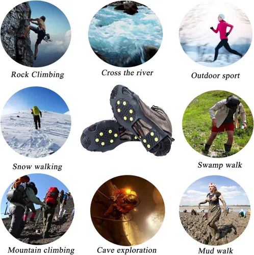 Vista 5 de HoFire Ice Cleats, Ice Grips Traction Cleats Grippers Non-Slip Over ShoeBoot Rubber Spikes Crampons Anti Easy Slip 10 Steel Studs Crampons Slip-on