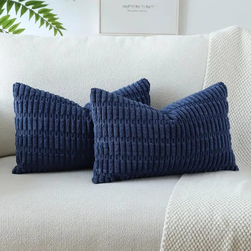 Vista 38 de OTOSTAR - Paquete de 2 fundas de almohada decorativas de pana suave de 18 x 18 pulgadas, funda de cojín a rayas estilo bohemio para sofá, cama, sala