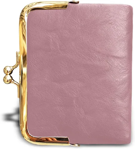 Vista 38 de AOXONEL Cartera para mujer, pequeña, Rfid, compacta, plegable, de piel, vintage, con cremallera y cierre de beso