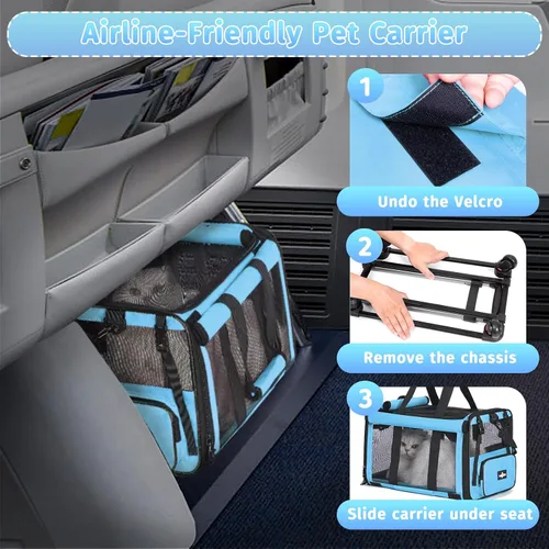 Vista 3 de Paw Ballet Transportador de mascotas con ruedas, jaula duradera para gatos aprobada por aerolíneas, transportador plegable para perros, bolsa