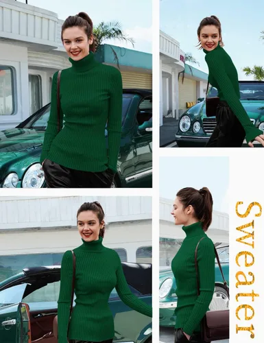 Vista 4 de v28 - Suéteres acanalados con cuello alto falso para mujer, diseño cálido de punto sexy, entallado y moderno sin botones