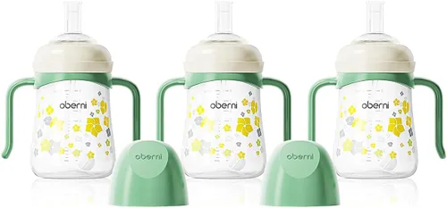 Vista 9 de Oberni Vaso para bebés de 8.1 fl oz/8 onzas, botella de agua para niños pequeños con boquilla con válvula antiderrames durante más de 6 meses verde