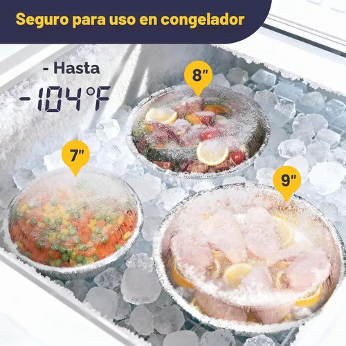 Vista 7 de Fit Meal Prep Paquete de 45 sartenes redondas de papel de aluminio de 9 pulgadas con tapas de cúpula transparentes, latas para tartas desechables