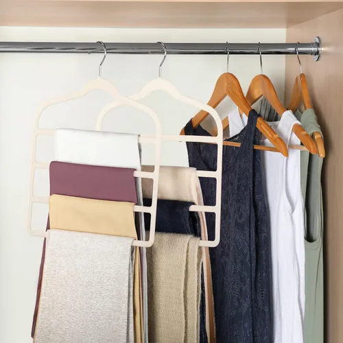 Vista 2 de Percha de terciopelo para pantalones y ropa para ahorrar espacio, perchas antideslizantes para jeans Beige
