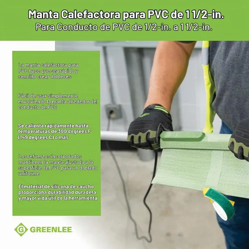 Vista 3 de Greenlee 860-1-1/2 Manta de Calentamiento de PVC con Control de Temperatura para Conductos de PVC de 1/2" a 1-1/2", 120 Voltios, 200 Vatios