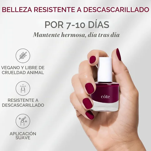 Vista 4 de Cote Beauty's Sangria - Esmalte de uñas natural ciruela, acabado suave y crema, tono joya, esmalte de uñas de larga duración, resistente a