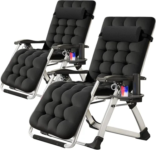 Vista 8 de Slsy Silla de gravedad cero, silla reclinable de salón con cojín y bandeja removibles para interior y exterior, silla reclinable plegable para patio