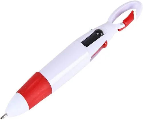 Vista 5 de Bolígrafos retráctiles multicolor de 0.028 in, tinta de 4 colores (negro, azul, rojo, verde) en un bolígrafo con mosquetón y llavero en la parte